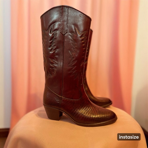 Made in USA Shoes - Women's Vintage Burgundy Brown Western Cowboy Boots Size 6 Made in USA Cowgirl